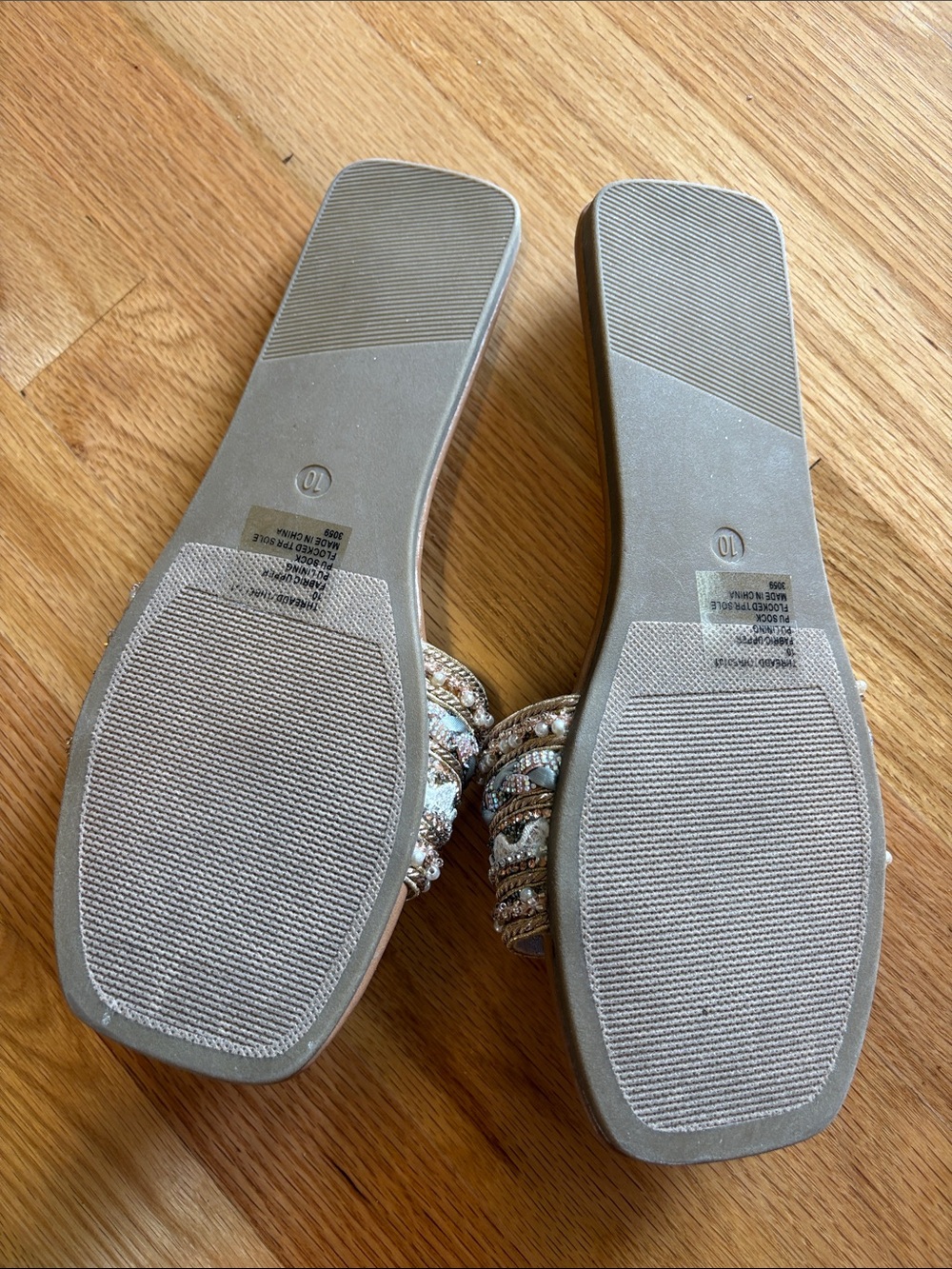 Madden Girl Tan and Light Blue Beaded Slide Sandals - Picture 5 of 5